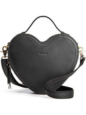 Black Heart Shaped Leather Crossbody Bag for Women - Stylish Small Handbag